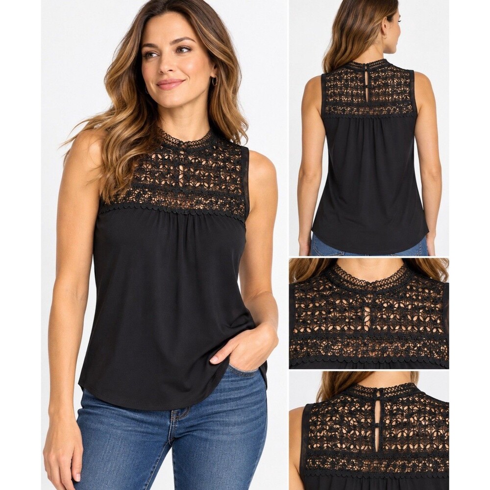 Express Women’s M Black Sleeveless Crochet Lace Yoke Blouse Tank Top